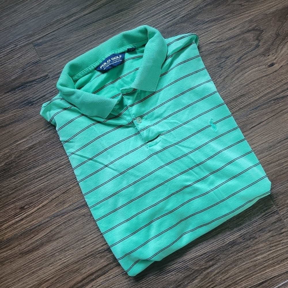 Polo Golf Ralph Lauren Medium Short Sleeve Stripe Green‎ Pima Cotton Shirt Men